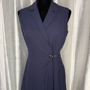 Ellen Tracy Navy Sleeveless A Line Faux Wrap Dress Women’s 6 Above Knee Lined